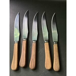 Hoffritz Steak Knives Wood Handle Stainless Steel Set 5 Tableware Servingware